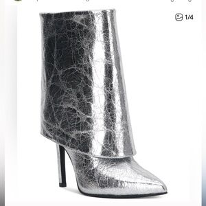 INC International Concepts Silver Crinkle Heeled Boots